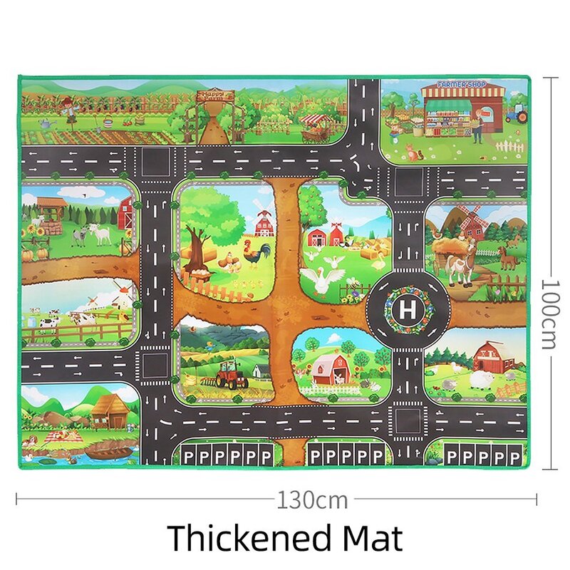 Alfombra de juguete con mapa del mundo de animales de granja felices para niños, coche de juguete, dinosaurio, juguete educativo para niños, alfombra de juego gruesa e impermeable