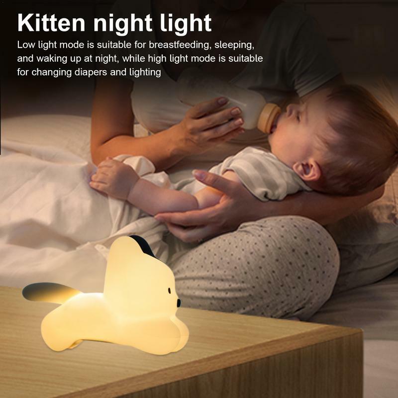 ضوء ليلي من السيليكون الناعم للأطفال ، تصميم قطة لطيف ، مصباح نوم محمول مع إضاءة ، قابل لإعادة الشحن ، ديكور الغرفة