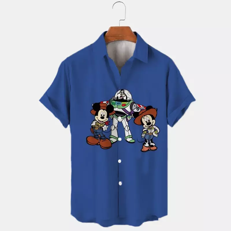 Летние 3d рубашки Disney, мужские Гавайские рубашки с диснеевским Микки Маусом, уличные топы, милые Мультяшные рубашки, мужские повседневные модные рубашки