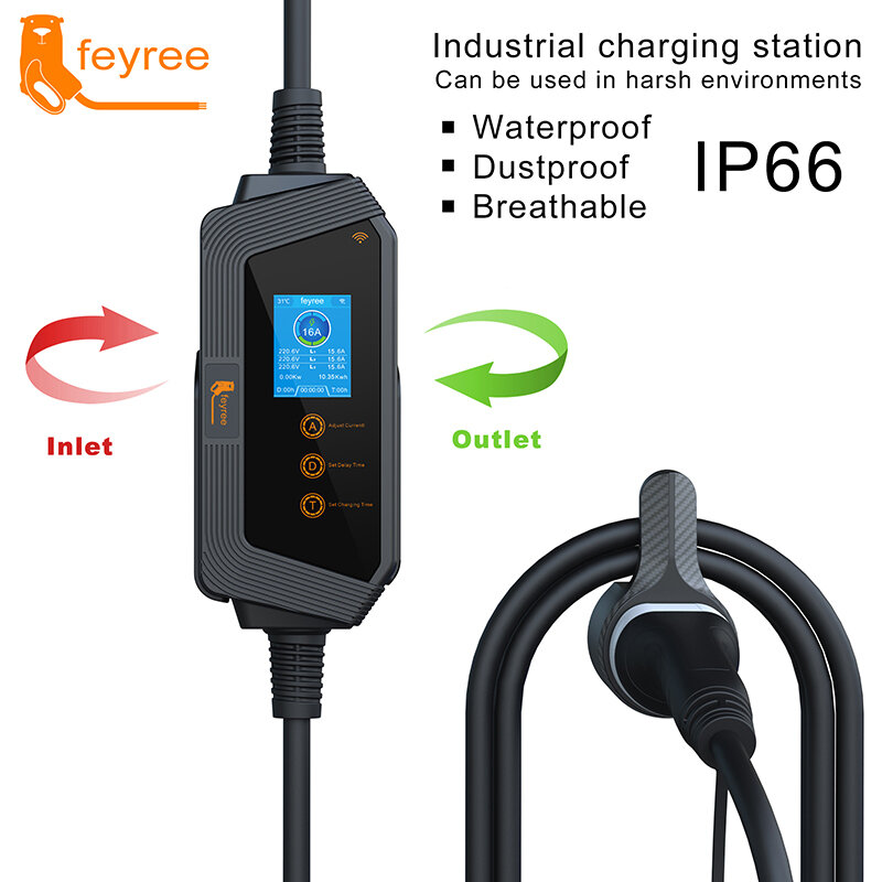 feyree Type2 Cable Portable EV Charger 11KW 16A 3P Car Charger Wi-Fi APP Control EVSE Charging Box CEE Plug for Electric Vehicle