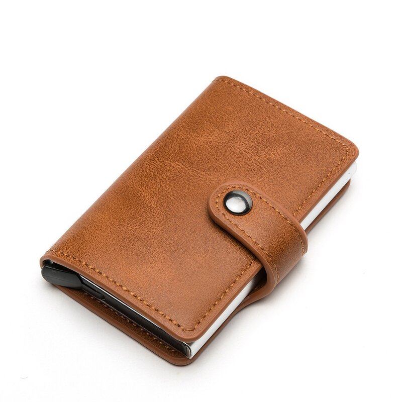กระเป๋าสตางค์กระเป๋าใส่บัตรเครดิตคาร์บอนไฟเบอร์2024สำหรับผู้ชายกล่องใส่บัตรอลูมิเนียมกันขโมยหนัง PU แบบเรียบง่ายกระเป๋าสตางค์สีดำ