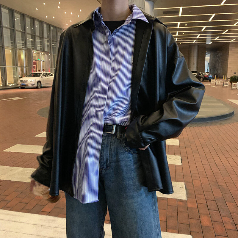 Blusas de cuero PU para mujer, abrigos góticos Vintage de gran tamaño, chaqueta de motorista con cuello vuelto, color negro, novedad de otoño, 2022