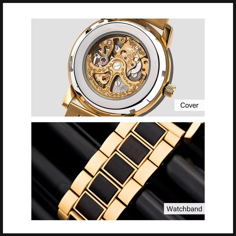 Męski drewniany zegarek mechaniczny, szkielet wskaźnik wielofunkcyjny chronograf zegarek, najlepszy prezent na walentynki/rocznicę