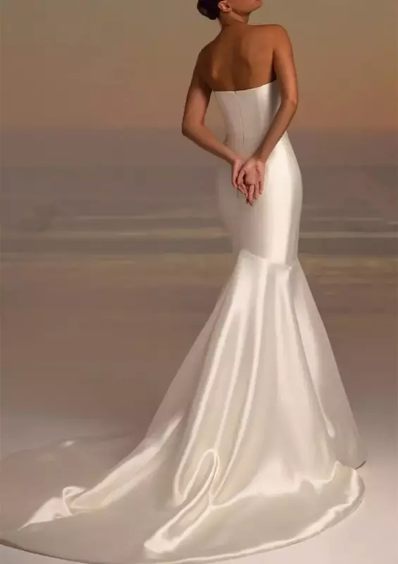 Vestido de novia de sirena glamoroso y elegante, sexy, Espalda descubierta, cuello en V, largo hasta la cadera, playa, jardín, boda romántica