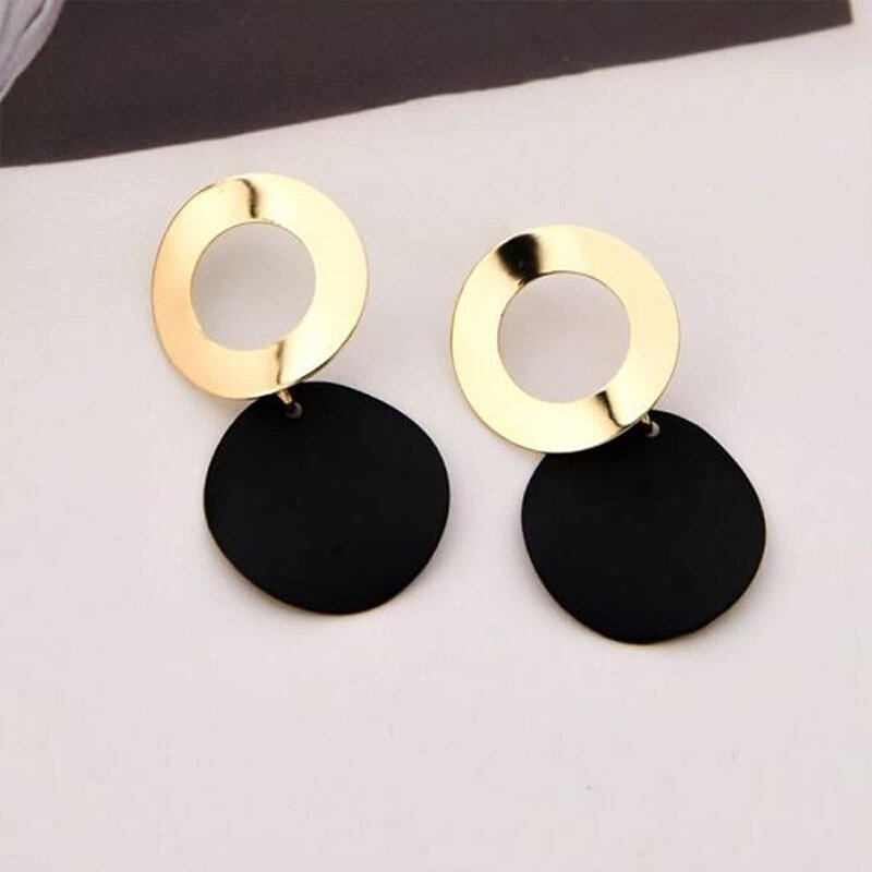 Boucles d'oreilles rondes en or pour femmes et filles, boucles d'oreilles en forme de disque géométrique, bijoux au design personnalisé, à la mode et noires