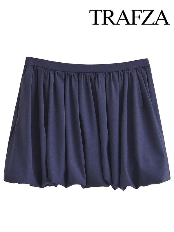 TRAFZA-Mini saia elegante e decorada para mulheres, cintura média, zíper lateral, saia curta decorada, Street Wear, verão