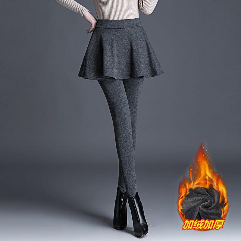 Duplo-headed zíper invisível para o campo de namoro feminino algodão veludo acolchoado leggings outwear falso saia plissada de duas peças