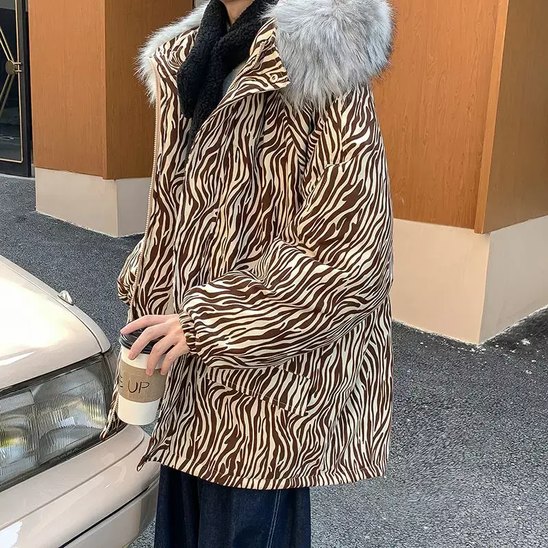 Jaqueta masculina com padrão zebra, roupa de algodão grosso, versão coreana da tendência, inverno, novo