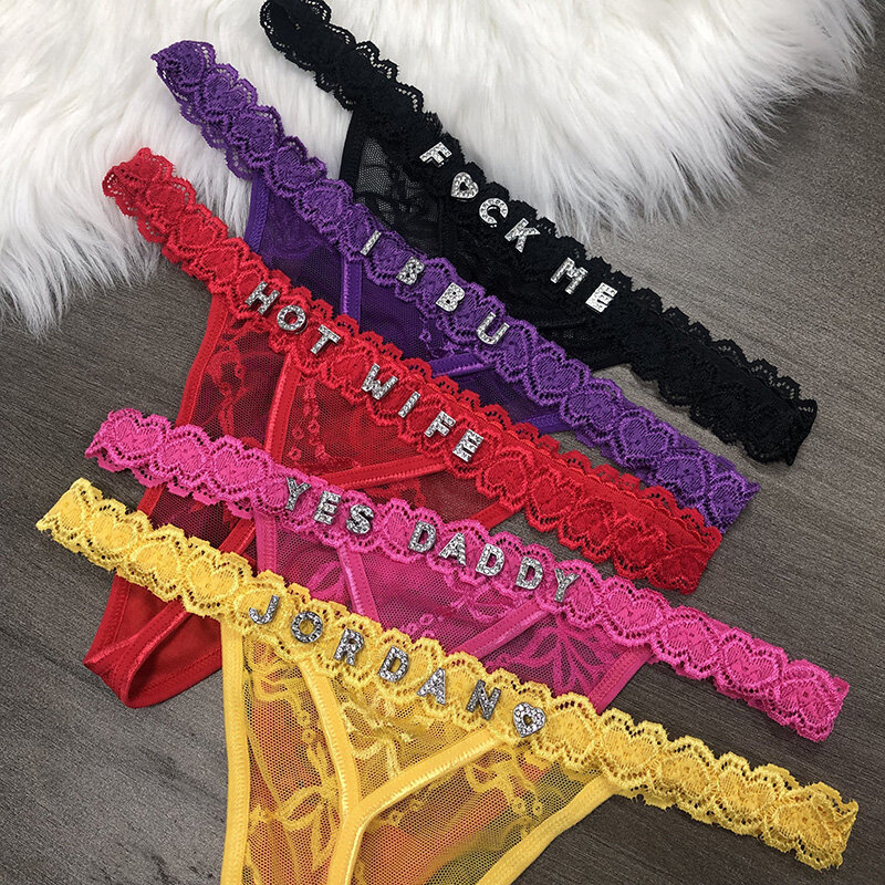 Custom Thong Panties With Name Letters Personalized Shiny Crystal Underwear Women Bikini G-String Body Jewelry Birthday Gifts