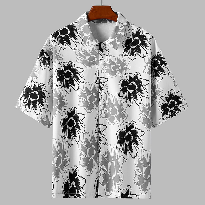 Fashion Lapel Button Loose Printed Punk Shirt Men's Clothing 2024 Summer New Casual Tops Short Sleeve All-match Shirts