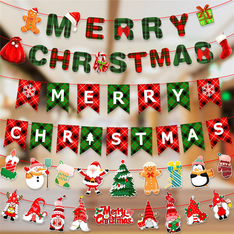 Веселый Рождественский Бумажный баннер, гирлянда, висячие украшения, потянув флаги, вечерние для дома, фон, бандаж, сделай сам, игрушки ручной работы, рождественские подарки