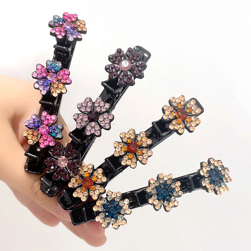 4Pcs Korean Style Acryli Crystal Flowers Hair Clips Braid Hairpins for Women Girl Clip Bangs Side Barrettes Hair Accessories