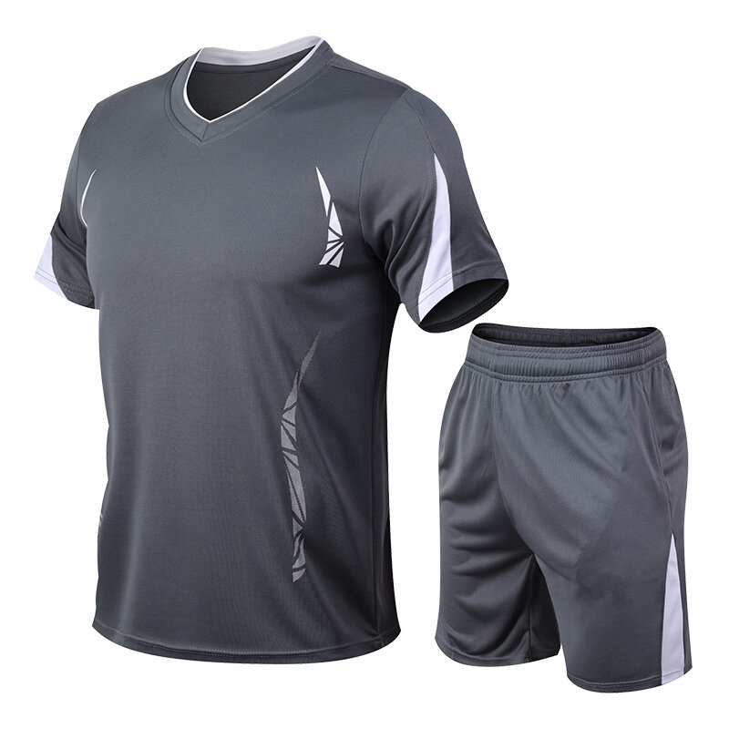 Men Summer Sportswear Suit Short-Sleeve T Shirt + Shorts 2 Pieces Sets New Male Quick Dry Running Tracksuit