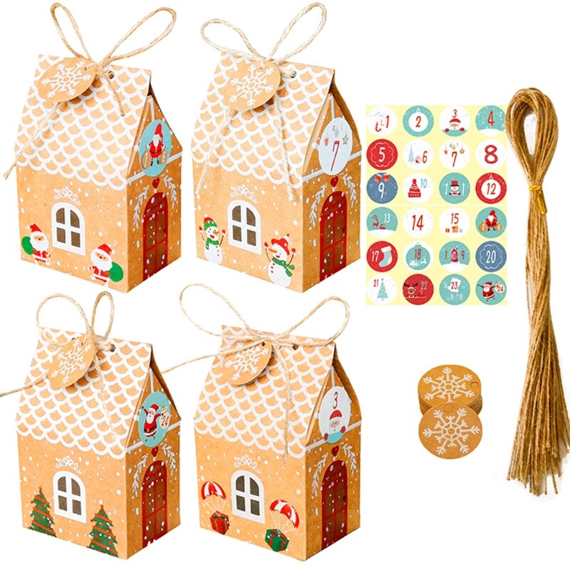 Коробка рождественского адвент-календаря «сделай сам», 24 комплекта, Рождественский дом, сумка из крафт-бумаги для детей и до