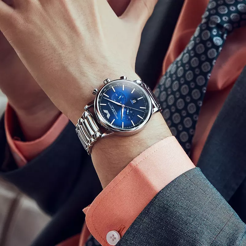 BELUSHI-Relógio masculino de aço inoxidável, quartzo, relógio, marca Top, cronógrafo esportivo, luminoso, impermeável relógio de pulso, novo