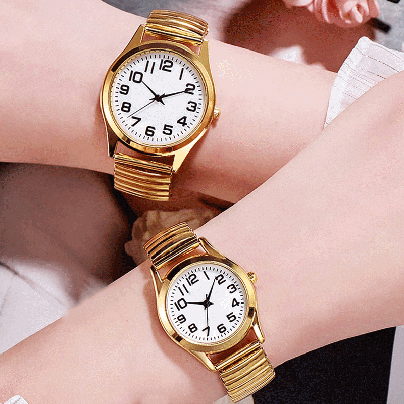 1PCs Classic Vintage Business Women Men Elastic Gold Sliver Quartz Watch Tide Lovers Couple Bracelet Watches Party Office Gifts