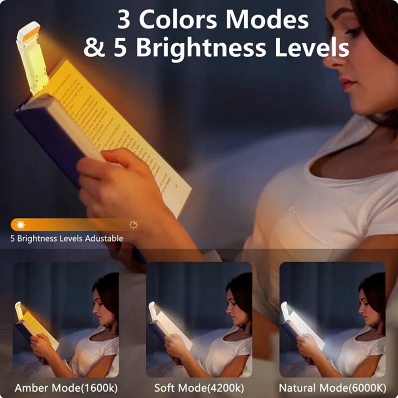 Book Light with Timer USB Rechargeable Reading Light Clip-on Read Lamp Bookmark Night Light Book Lamp 5 Brightness-Blue