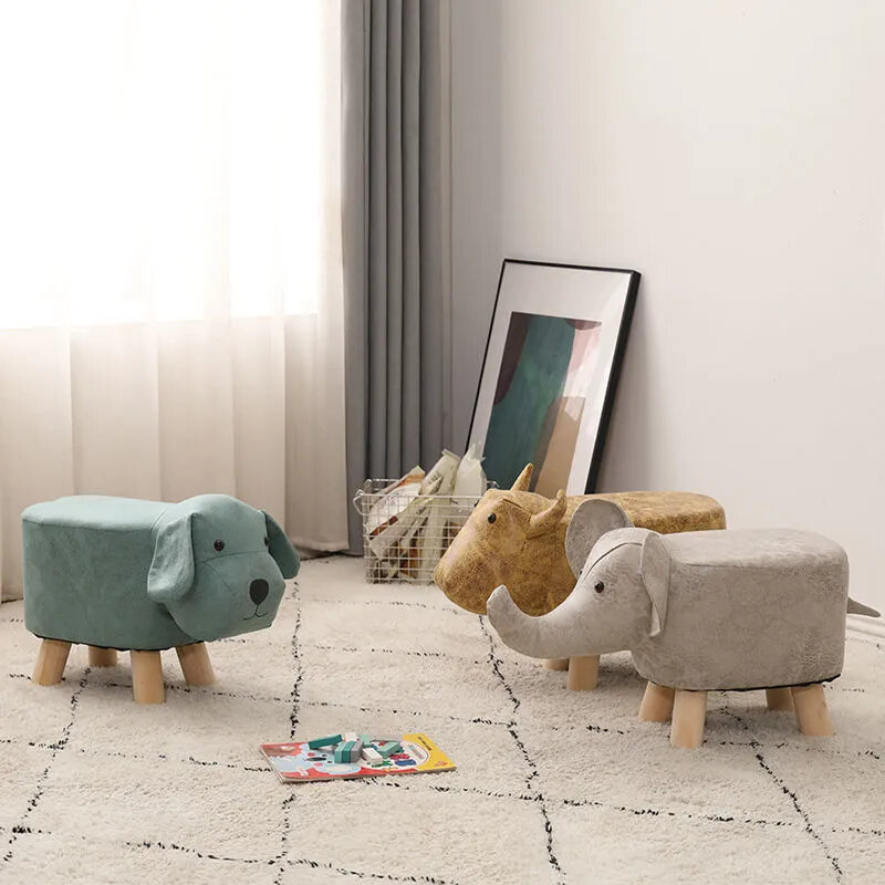 Children's Real Wood Low Stool Cartoon Animal Stool Household Furniture Creative Lovely Animal Stool Shoe Change Stool Footstool