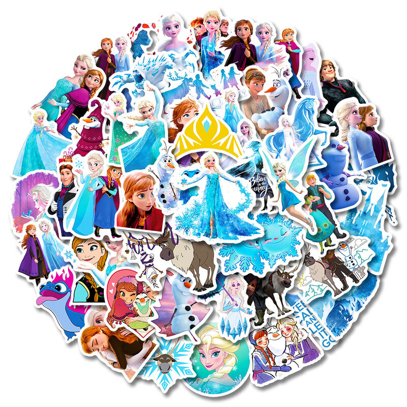 귀여운 디즈니 만화 겨울왕국 스티커, 애니메이션 그래피티 수하물 기타 문구, 방수 카와이 애니메이션 데칼 도매, 10 개, 30 개, 50 개