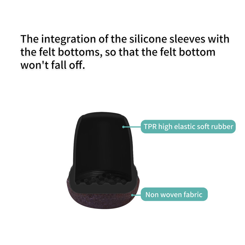 Protège-pieds de chaise en Silicone noir, 16 pièces, en feutre enveloppé, couvre-pieds
