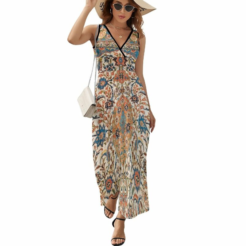 이스파한 앤티크 중앙 페르시아 카펫 프린트 민소매 드레스, 여름 스커트, 여성 의류, 한국 스타일리시