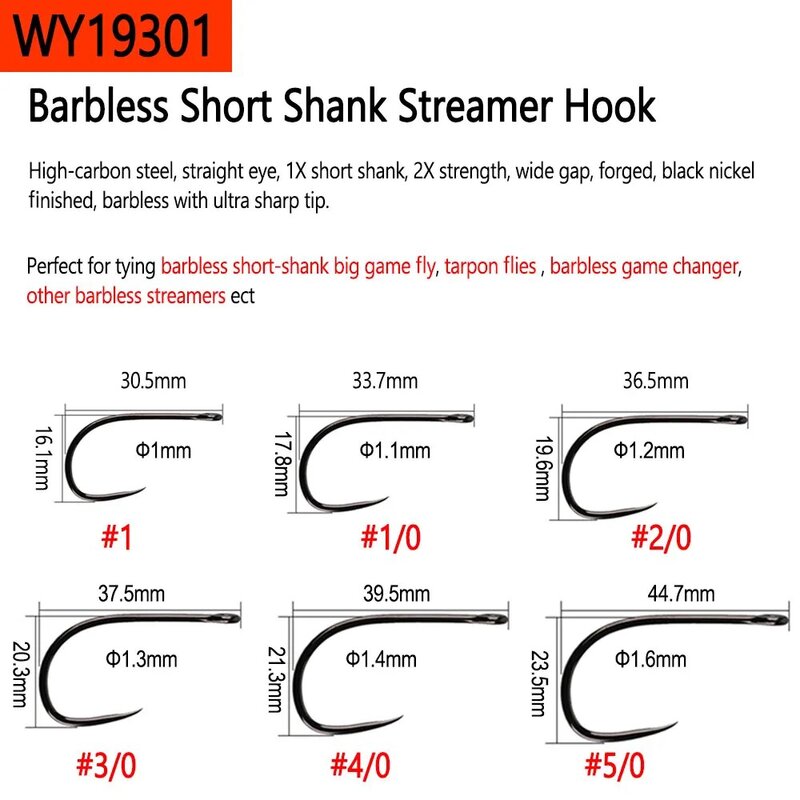 Bimoo 20 sztuk stal wysokowęglowa Barb i Barbless wiązanie muchowe hak dla Big Game Streamer Minnow przynęta na ryby słonowodne przynęty 1/0 5/0