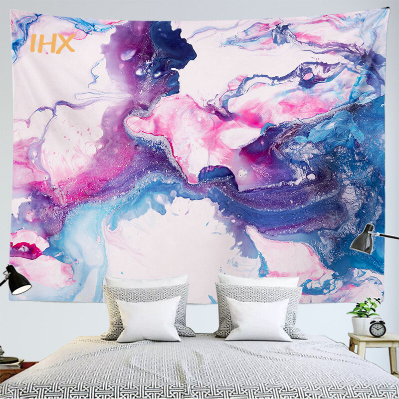 Tapiz abstracto de mármol para colgar en la pared, arte colorido Gouache Hippie, decoración de dormitorio, tapiz de pared Boho, decoración del hogar