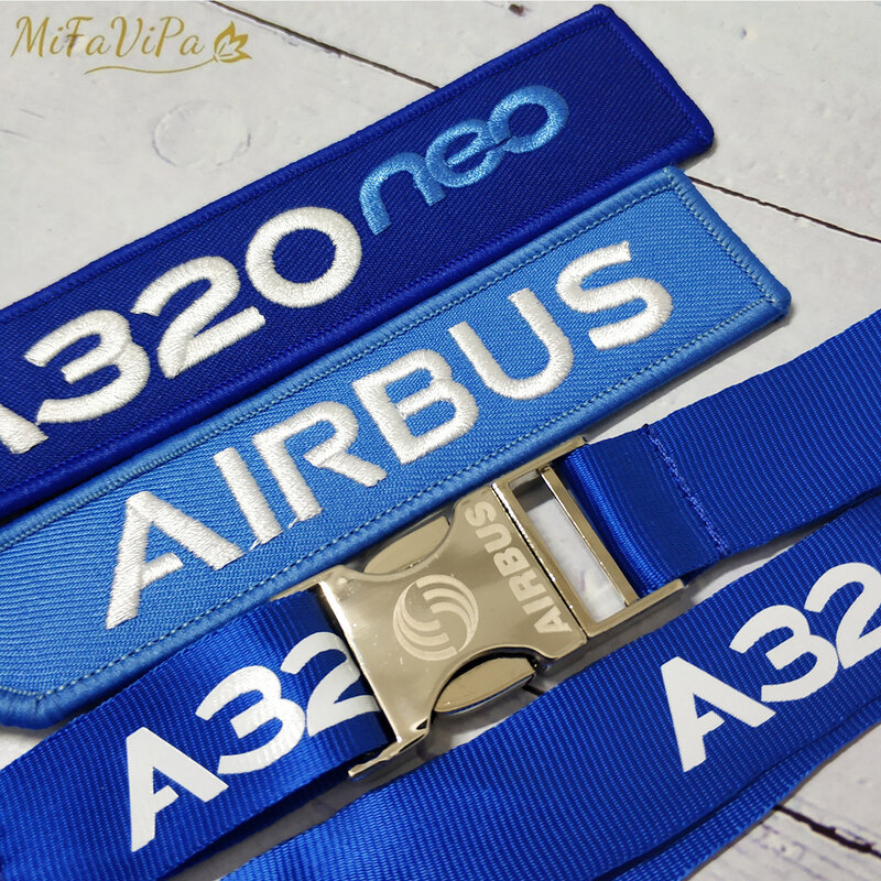 MiFaViPa 3 Buah Biru A320 Neo Lanyard Keychain Mode Trinket Penerbangan Kru Penerbangan Pesawat Hadiah Gantungan Kunci AIRBUS Sleutelhanger