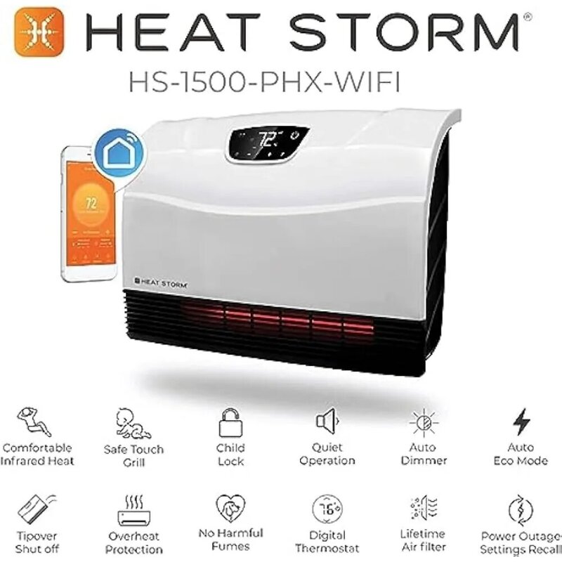 Heat Storm HS-1500-PHX-WIFI pemanas inframerah, Wifi terpasang di dinding