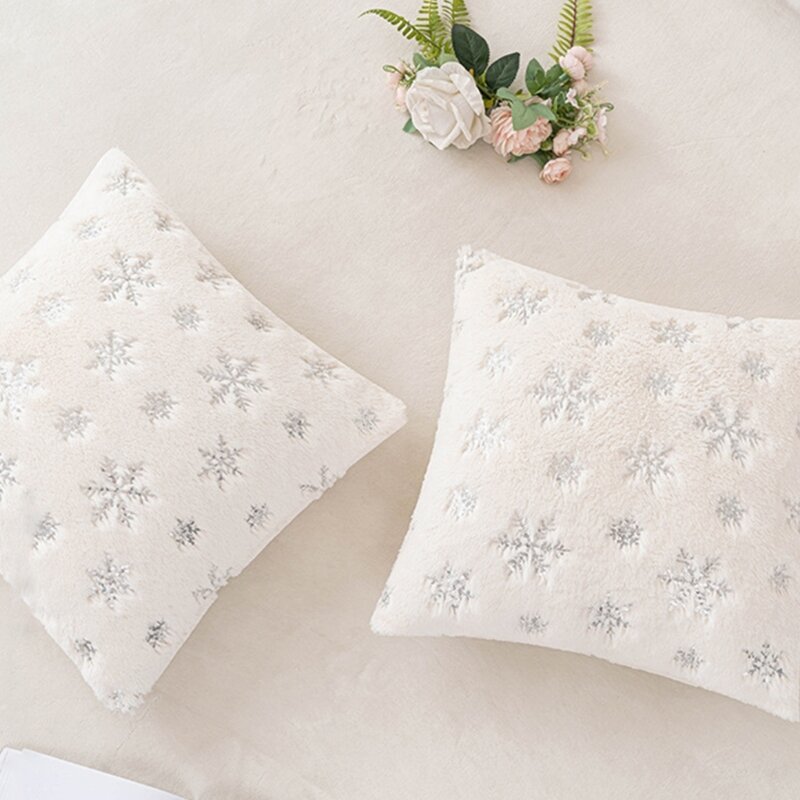 Snowflake Print Cushion Cover Sofa Couch Decoration Pillow Cover Pillowcase Perfect for Christmas Decorations