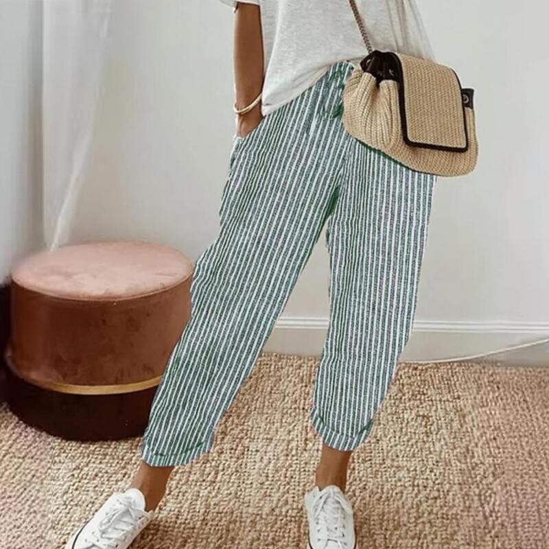 Women Vertical Stripe Pants Striped Printed Loose Fit Pants With Adjustable Drawstring Waist For Women Comfortable For Leisure