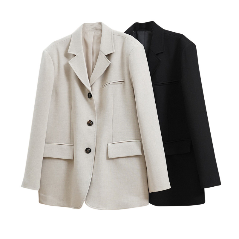 Spring Loose Suit 2023 Blazers Women Office Lady Coats Korean Retro Chic Trendy Profile Lapel Slim Black Apricot Clothing Autumn