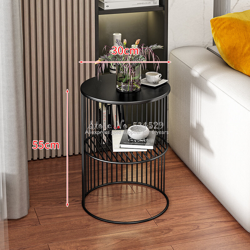  Nordic Wrought Iron Sofa Corner Side Table Small Coffee Tables Shelf Living Room Mini Round Marble Desk Space-Saving
