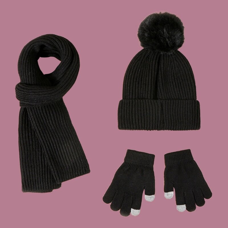 Driedelige hoeden sjaal handschoenen set kindermuts winter warm pompon gebreide muts herfst winter gilr en jongenspet modeset