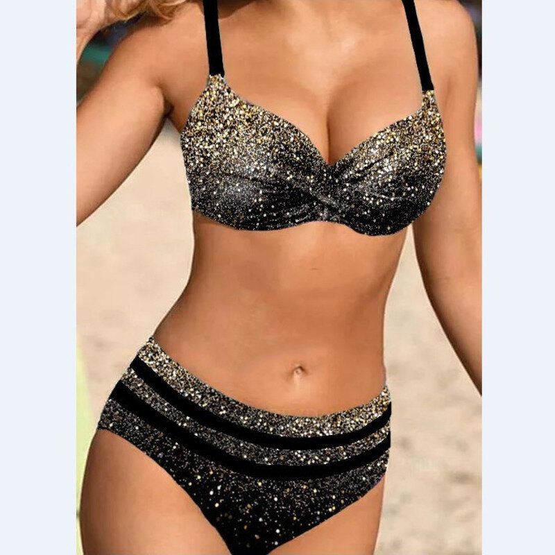 Letnie Bikini damskie stroje kąpielowe z wysokim stanem i damski strój kąpielowy Push Up 2024 kostium kąpielowy Bikini zestaw strój kąpielowy na plażę