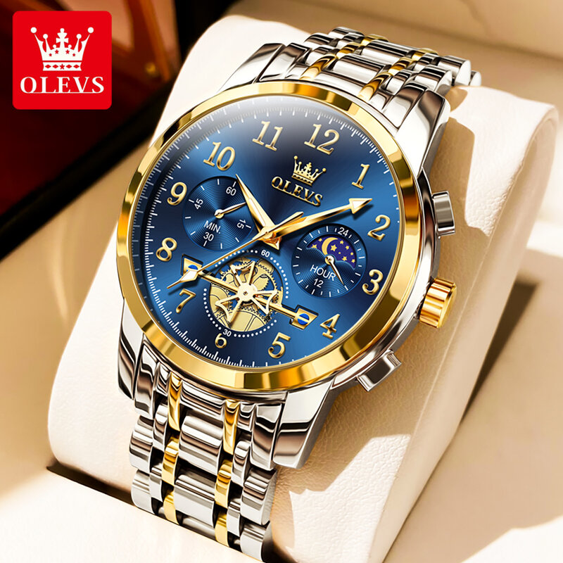 OLEVS 2900 nowy kwarc zegarek męski wysokiej jakości wielofunkcyjny chronograf wodoodporna stal nierdzewna faza księżyca zegarki męskie