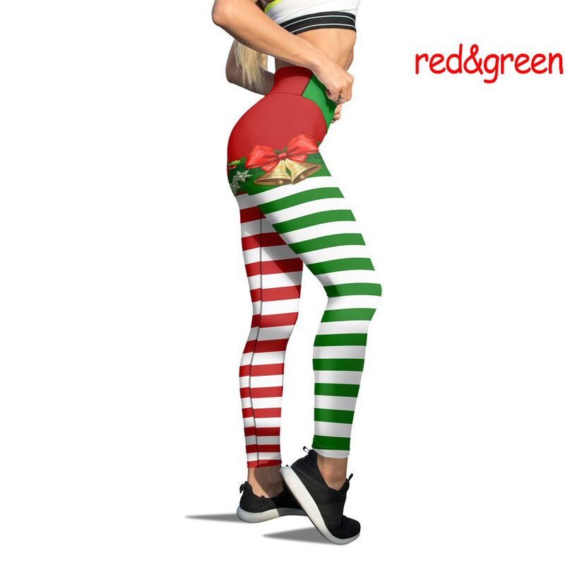 Pantalones de Yoga a rayas de Santa para mujer, mallas ajustadas de cintura alta, elásticas, para árbol de Navidad, Elk, XS-8XL, 2022