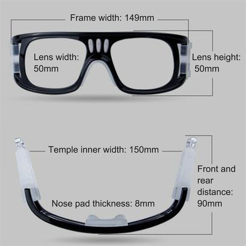 Очки могут быть оснащены очками для тренировок при близорукости полная оправа для игр на открытом воздухе, таких как баскетбол и футбол