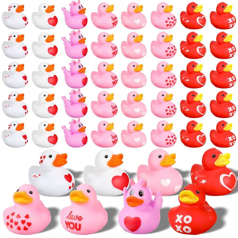 100 buah 2 inci bebek karet Valentine hati bebek karet kecil bebek karet untuk kolam renang mainan dekorasi kelas hadiah pertukaran