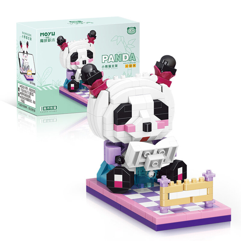 Blok bangunan batu bata kecil Panda Nano dudukan telepon kreatif rakitan blok batu bata Mini mainan Panda hadiah Natal Anak