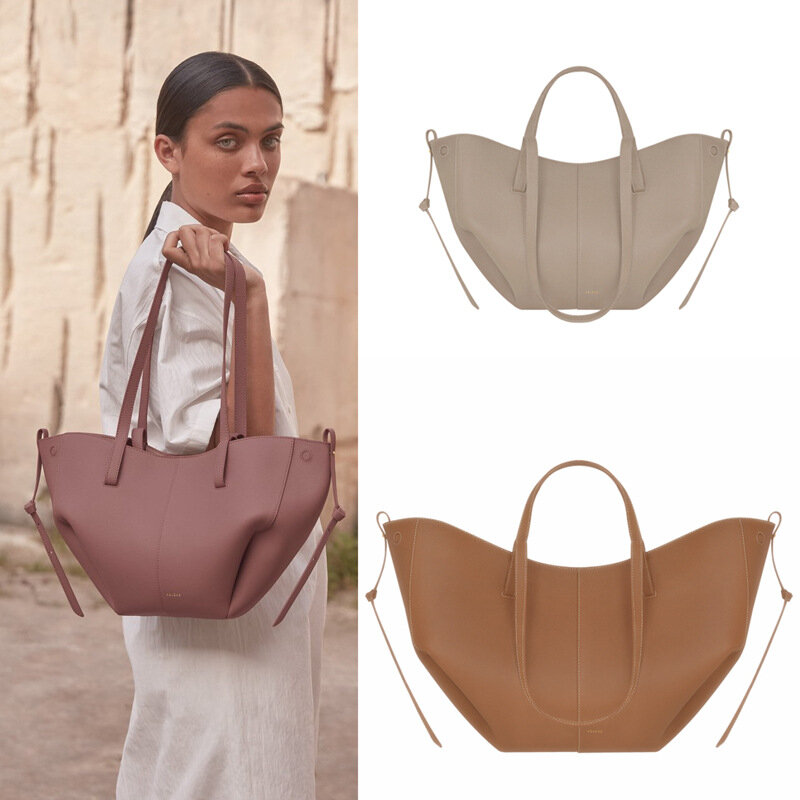 Bolsa de couro genuíno para mulheres, bolsa de compras grande, moda simples, bolsas de alta capacidade, cor pura