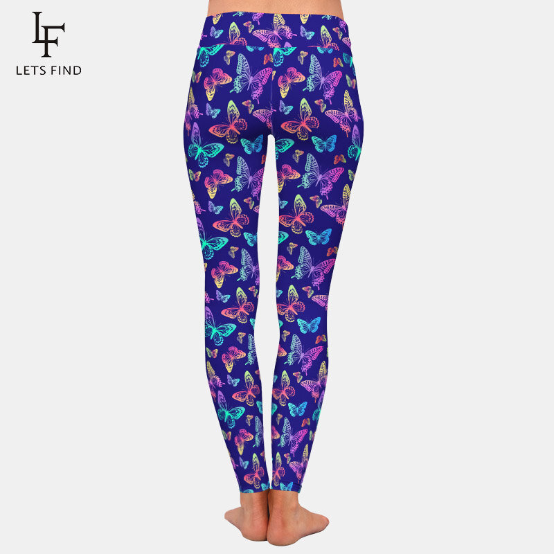 LETSFIND-Pantalones con estampado de mariposas arcoíris para mujer, mallas de cintura alta, suaves y cómodas para Fitness