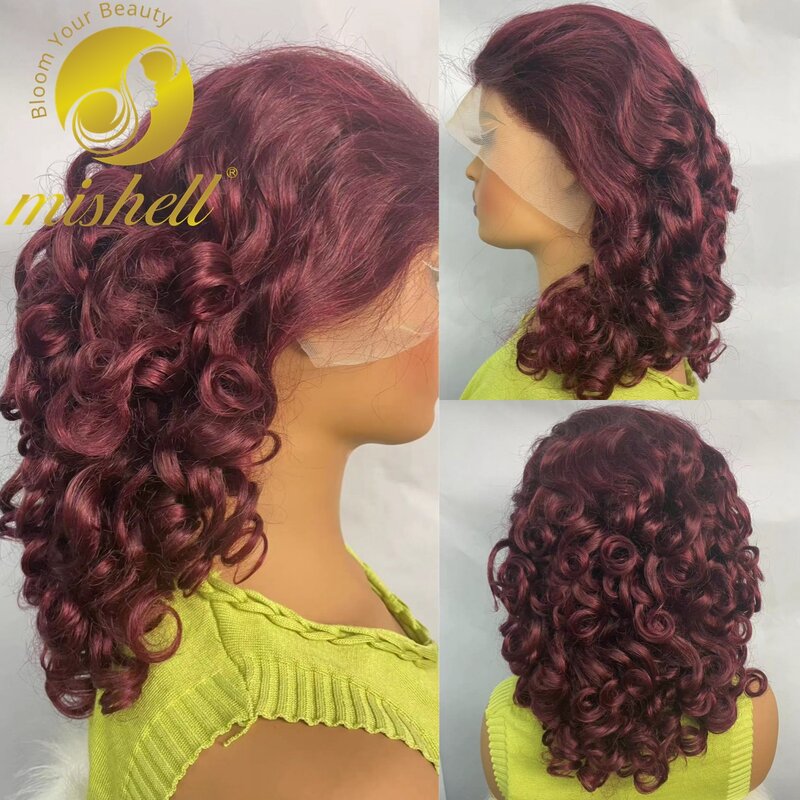 250% плотность 99J бордовые Надувные вьющиеся человеческие волосы парики 13x4 прозрачные кружевные передние парики цветные весенние кружевные парики для женщин