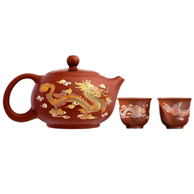 Set teko berubah warna dengan 2 cangkir dan kotak keramik Set teh pembuat teh Fu pemula hadiah untuk ayah, orang tua