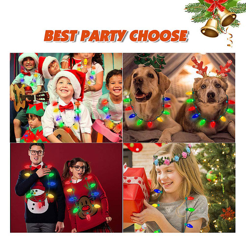 2023 kreative Weihnachten führte Nachtlicht leuchtende Erdbeer Glitter Halskette Spielzeug tragbare Weihnachten leuchten Glühbirne Urlaub Party Dekor