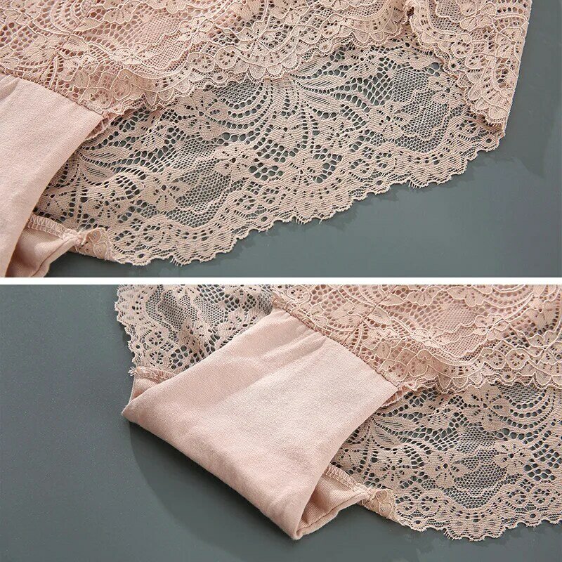 Celana dalam Lingerie renda S-4XL, 3 potong ukuran besar pinggang tinggi motif bunga seksi lembut nyaman intim