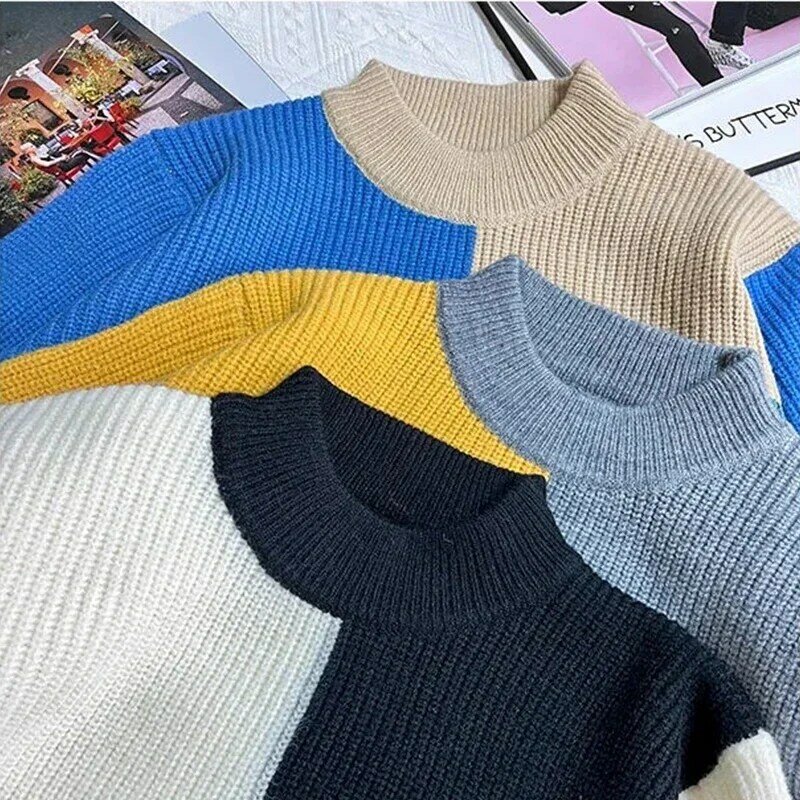 Men's Autumn and Winter New Half High Neckline Color Blocking Fashion Versatile Pullover Base Shirt