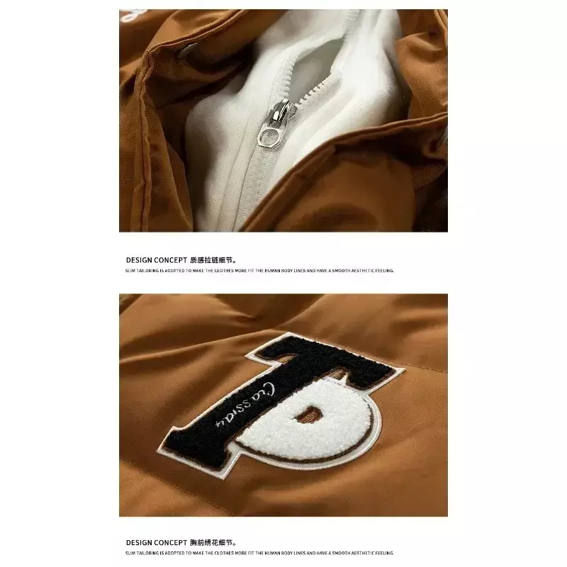 Casaco de algodão grosso masculino, com capuz, duas peças falsas, quente solto, jaqueta estampada bordada, moda inverno, novo, 2023