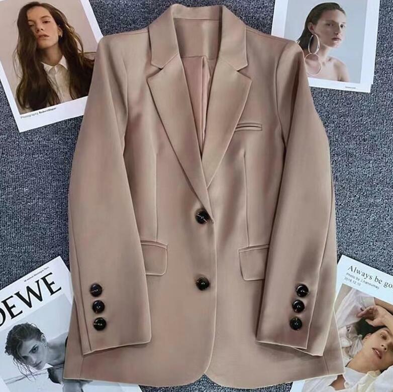 Blazers femininos de trespassado elegante, casaco solto, jaqueta pequena, simples, entalhado, sólido, novo, primavera