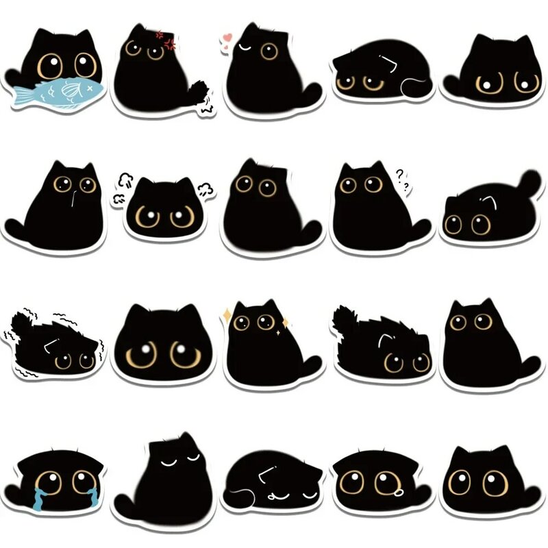 귀여운 검은 고양이 방수 그래피티 스티커, 미적 장식 수하물 노트북 컵, 전화 일기 스크랩북, 어린이 스티커, 10 개, 40 개